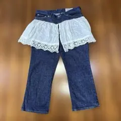 希少　20471120 レーススカート付き7部丈デニムパンツ