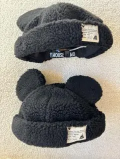 東京ディズニーリゾート ミッキー耳付き帽子　ボアキャップ　ブラック