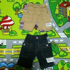 E 90cm☆双子ちゃんにオススメ☆お尻ポケット&大きめポケット付き短パンセット