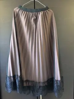 グレー プリーツスカート レース付き フリーサイズ