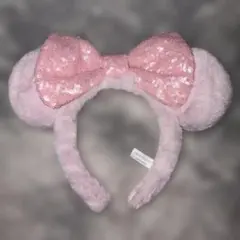 【匿名配送】ディズニー ミニー カチューシャ ピンク ふわふわ スパンコール