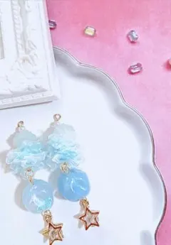 ふんわりリボンのブーケコロンとしたPierce/earrings　 Sky