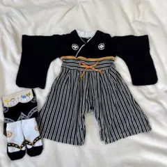 和風ストライプロンパースと靴下セット