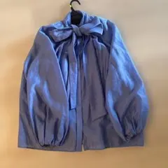 ★未使用★ ミラオーウェン ボウタイ リボン ブラウス シャツ ブルー 青