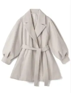 試着のみ　リボンベルト付きボリュームスリーブミドルコート[ze627]