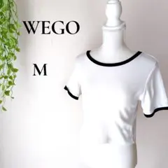 ウィゴー WEGO リンガーTシャツ M 半袖 ショート丈 白黒 リブ