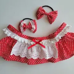 LOVOT服　ラボット服　赤と白の水玉ワンピース　リボン付　ハンドメイド