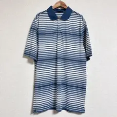 美品 ナイキゴルフ ツアーパフォーマンス 速乾 ボーダーポロシャツ 半袖 青 L