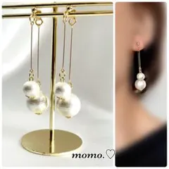 ダブルコットンパールピアス❤︎