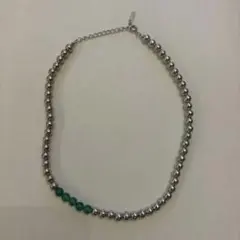ユーカリプト　ボールチェーンネックレス　シルバー✖️グリーン