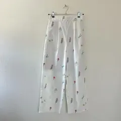 花柄 ワイドパンツ ホワイト ボトムス パンツ レディース服 カジュアル服 M