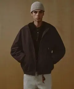 ピグメントキャンバスフードパーカージップアップワークジャケット[ブラウン]