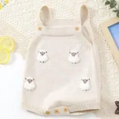 韓国子供服　羊の刺繍 ベージュロンパース 0-3歳のサムネイル