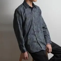 古着 柄長袖シャツ 総柄 グレー 花柄 個性的 ヴィンテージ /N251