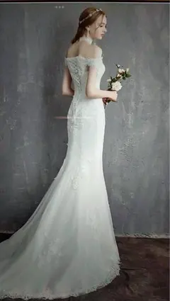 オフショルダー レースウェディングドレス