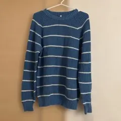 青と白ストライプ ニットセーター M