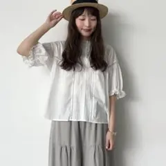 Samansa Mos2 ボイルレースピンタックブラウス
