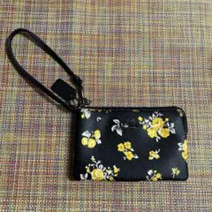 「COACH 花柄 リストレット ポーチ カードケース 黒のサムネイル