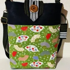 感謝価格★扇柄　デニム　酒屋前掛け紐　和柄　ショルダーバッグ