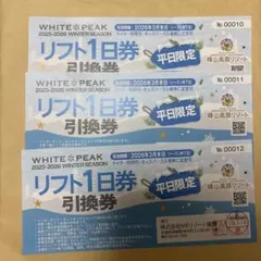 3枚セット 峰山高原ホワイトピーク リフト1日券 平日限定