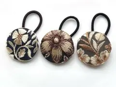 インド刺繍リボンヘアゴムお得3個セット　大人可愛い