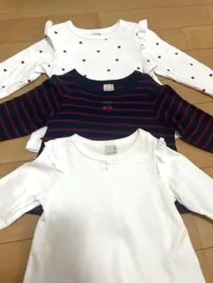 プティマイン　長袖カットソー3枚セット（ハート柄・ストライプ）