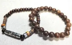 木製ビーズと金属のブレスレットセット