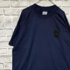 USA製90sヴィンテージTシャツ！シングルステッチ　ネイビー半袖古着XL 22