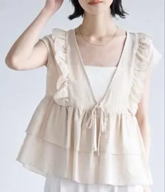 新品未使用 meilmada 麻混ソフトシアーフリルベスト