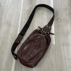 美品 本革 タケオキクチ ボディバッグ ブラウン レザー