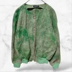 【メンズバツ】コットン100ブルゾン グリーン系 マーブル ジップアップ 上着