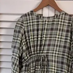 kastane チェック シャーリングワンピース マキシ ロング グリーン系