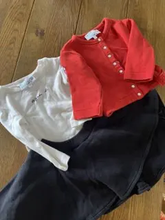 agnès b. 赤白長袖トップスとスカートセット 80-85cm