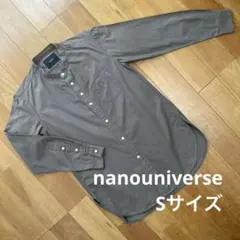 nano universe バンドカラー ロング丈長袖シャツ ブラウン Sサイズ