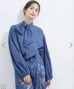 ボウタイデニムシャツ　デニムブラウス　size Free