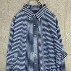 ラルフローレン　ブルーストライプ　刺繍ロゴ　長袖　BDシャツ　ビックサイズ2XL