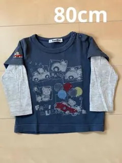 familiar 車プリント ロンT 秋 冬 刺繍 男の子 80cm