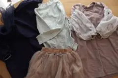 フラワースリーブトップスとチュールスカートセット