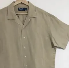 90s ポロ ラルフローレン オープンカラー 開襟 半袖 シャツ ベージュ L