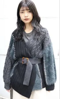 MURUA ミックスチャーカシュクールニット　ブラック