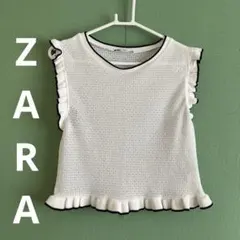 お値下げ！ZARA フリル付きホワイトメッシュTシャツ