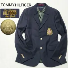 極美品 TOMMY　テーラードジャケット シングル 金ボタン ワッペン XL 紺