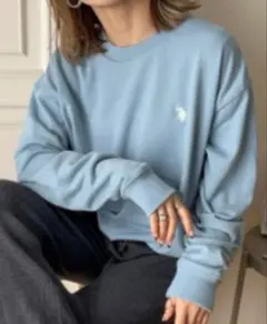 ユーエスポロアッスン クルーネック　裏毛　スウェット　トレーナー　ブルー　水色