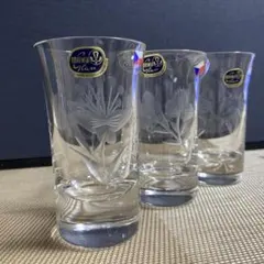 BOHEMIA GLASS 花柄カットグラス 3個　　　　チェコスロバキア製