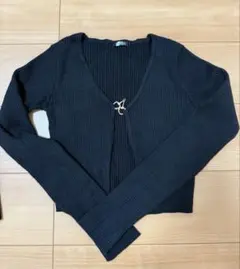 黒リブ編みカーディガン・キャミソールセット