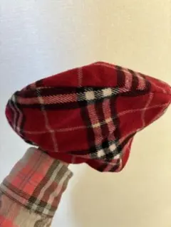 ワインレッドと黒のチェック柄 ベレー帽