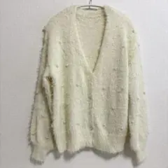 GRL グレイル　フェザーニットVネックパールカーディガン ホワイト