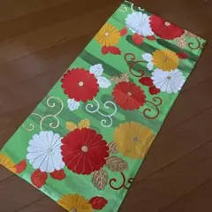 和風 テーブルランナー 花文様 グリーン63
