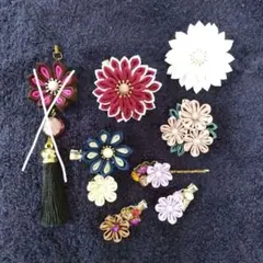 つまみ細工　ハンドメイドアクセサリー　ピン留め　ブローチ 7個セット　作家