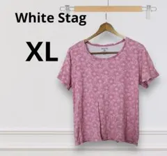 White Stagコットン100%ピンク花柄半袖Tシャツ【XL/XG】